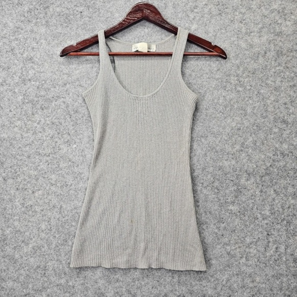 Ribbed Tank Top Womens XS Silver Stretch Slim Lettuce Hem Y2K Basic KELLY RENEE